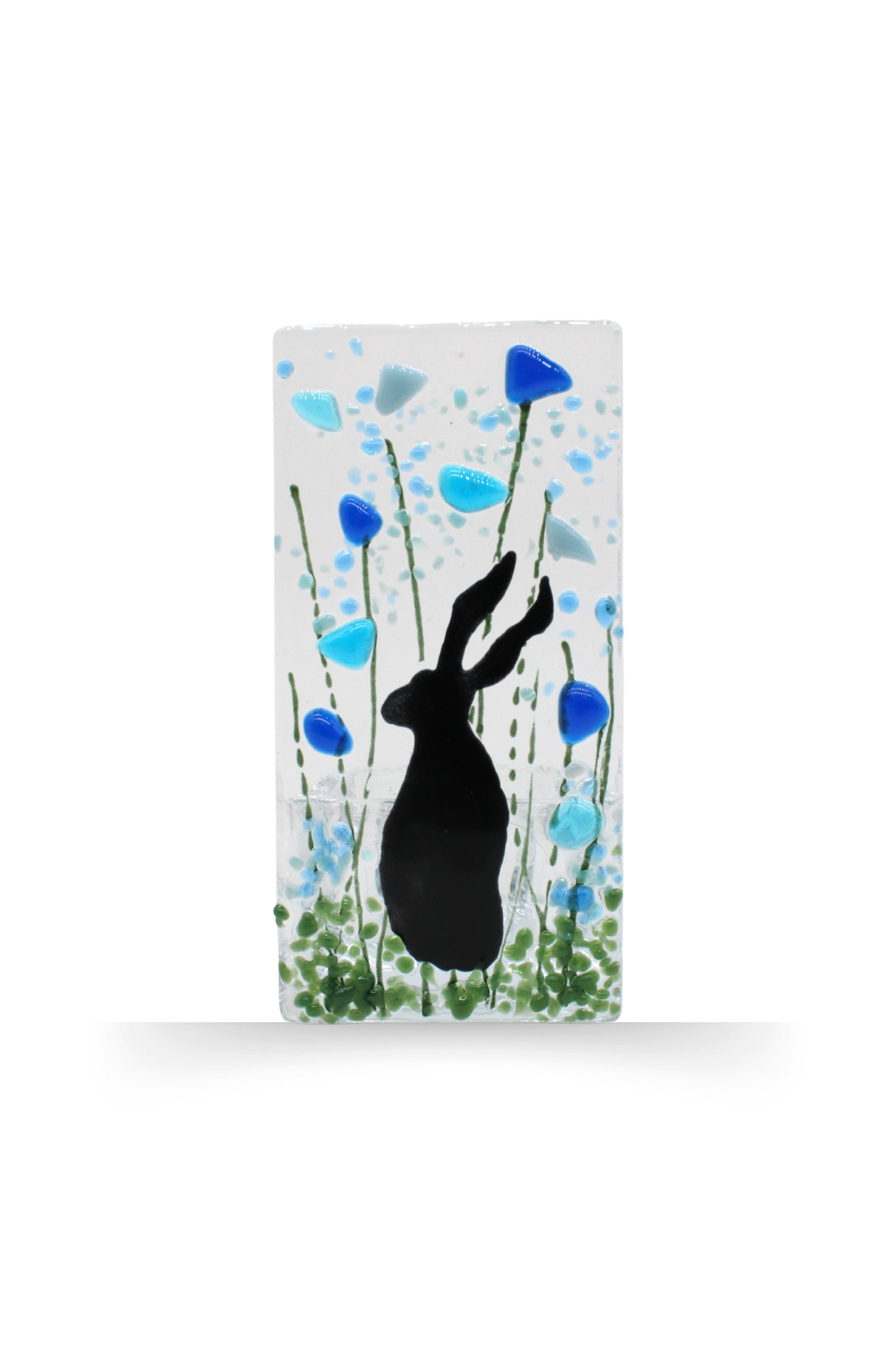 Handmade Fused Tea Light Holder Hare Forget Me Not