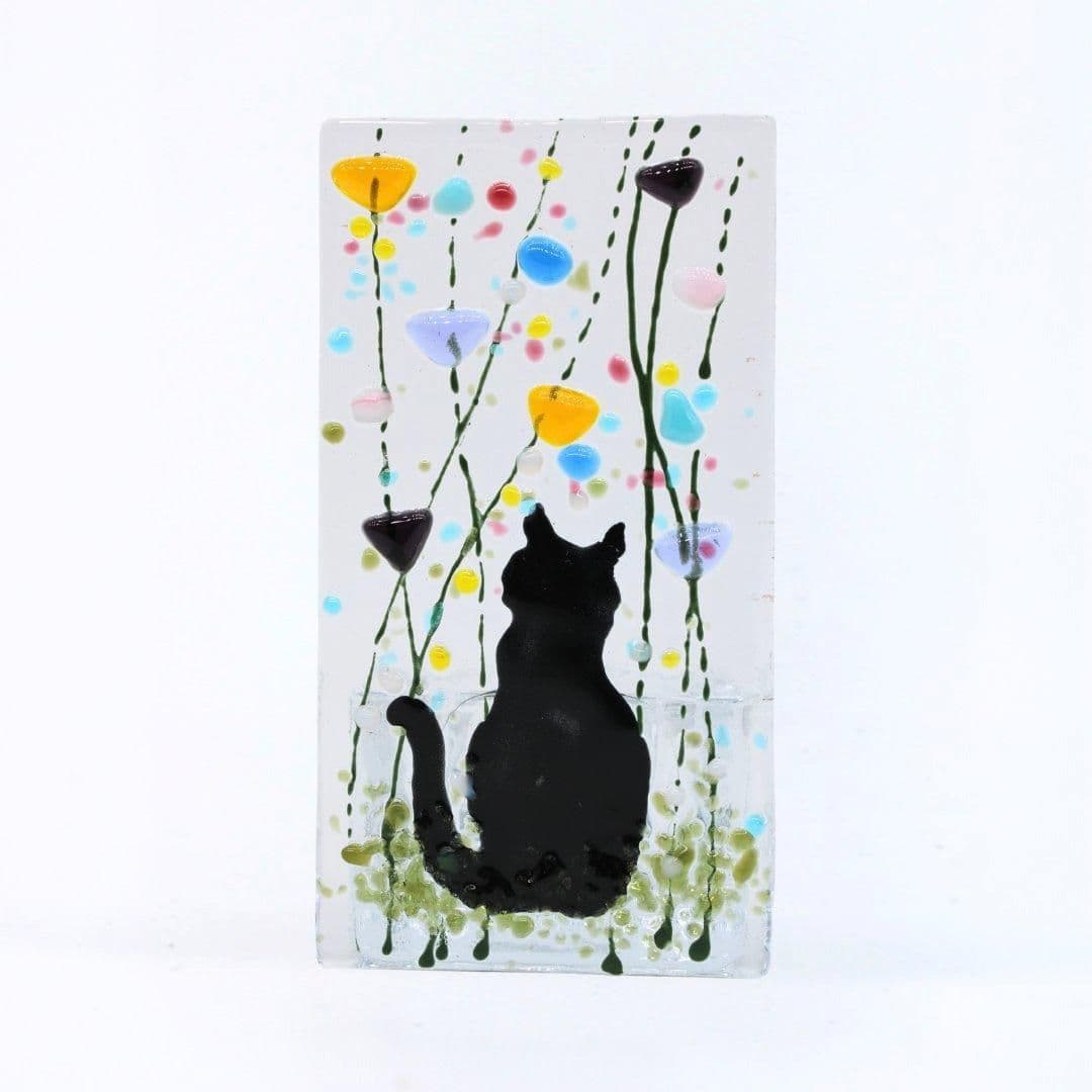 Handmade Fused Tea Light Holder Cat Summer Meadow