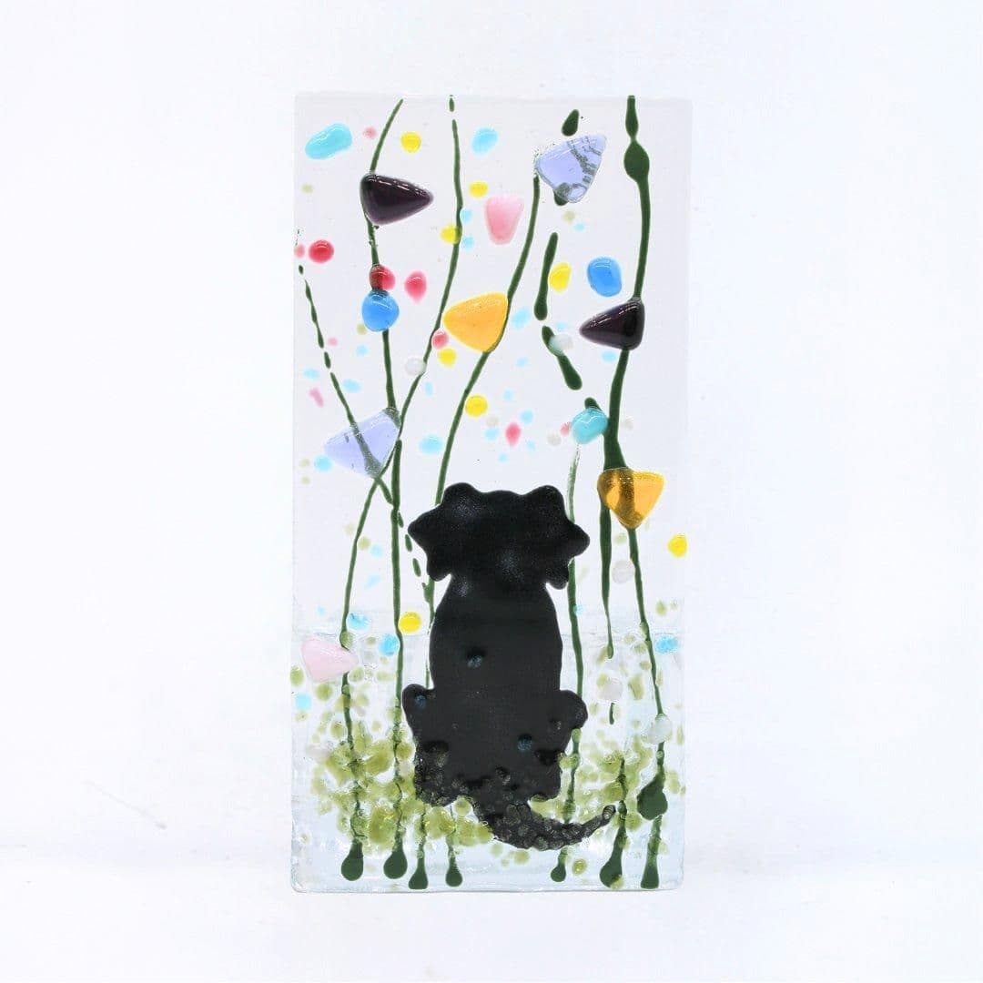 Handmade Fused Tea Light Holder Dog Summer Meadow