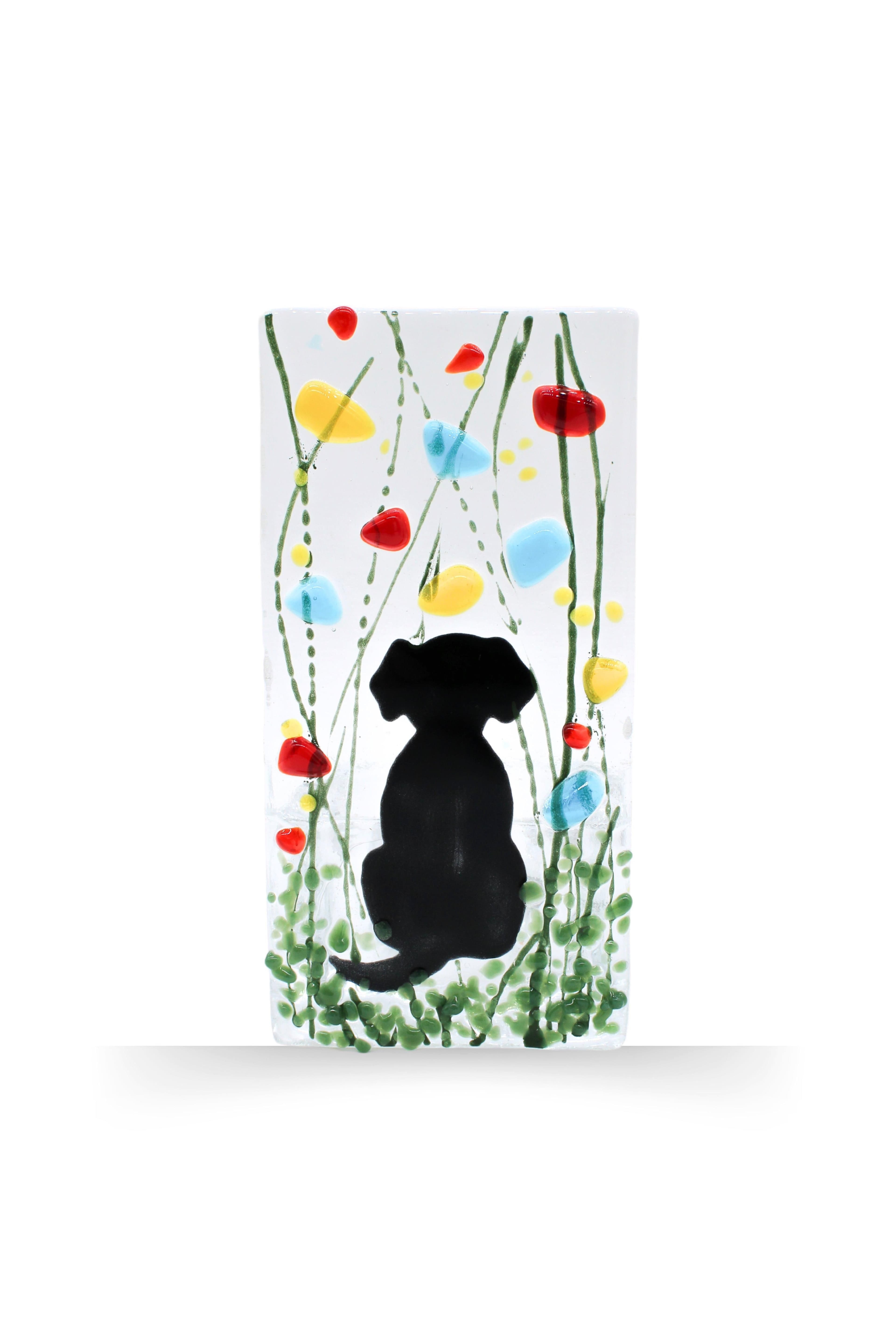 Handmade Fused Tea Light Holder Dog Wildflower