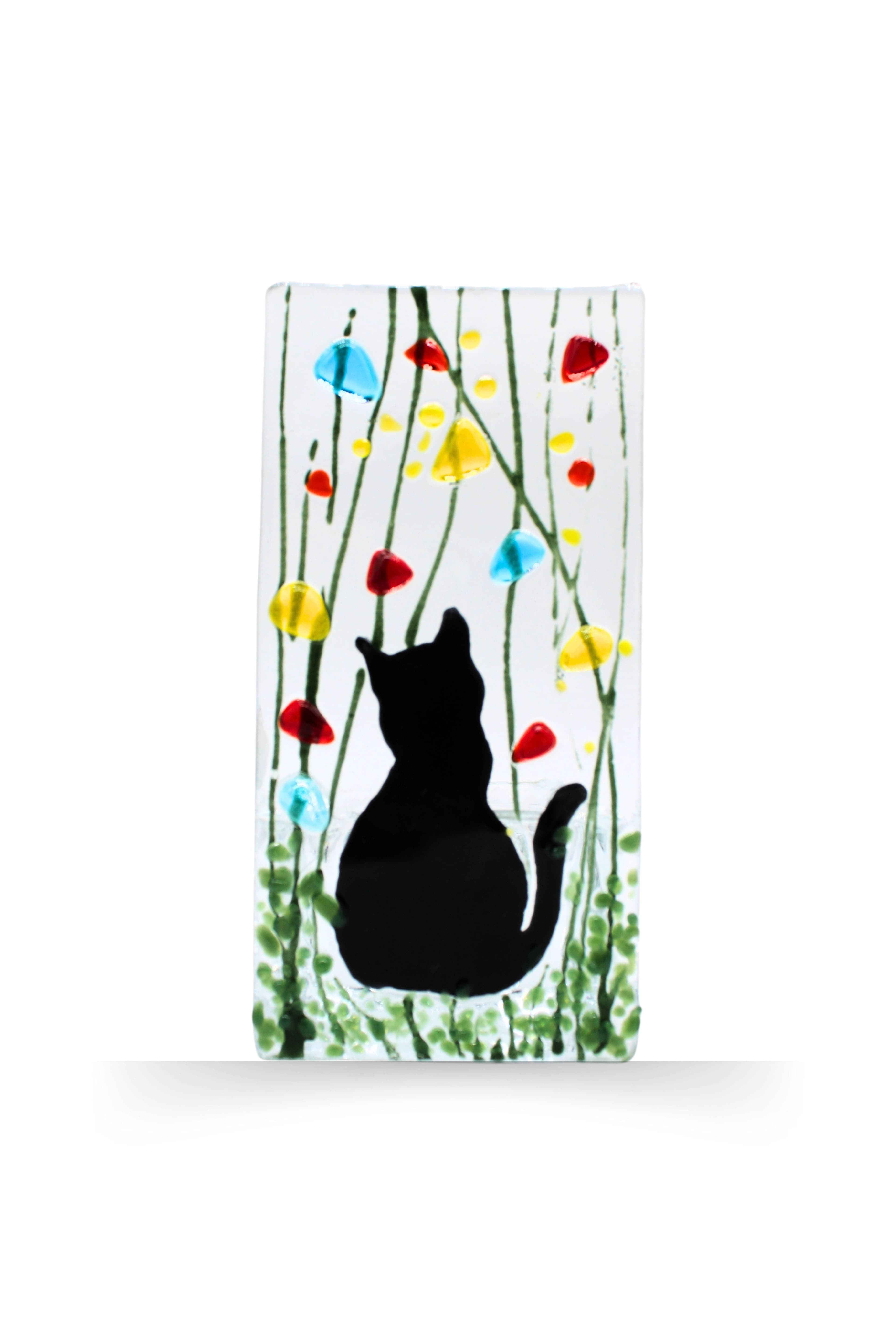 Handmade Fused Tea Light Holder Cat Wildflower