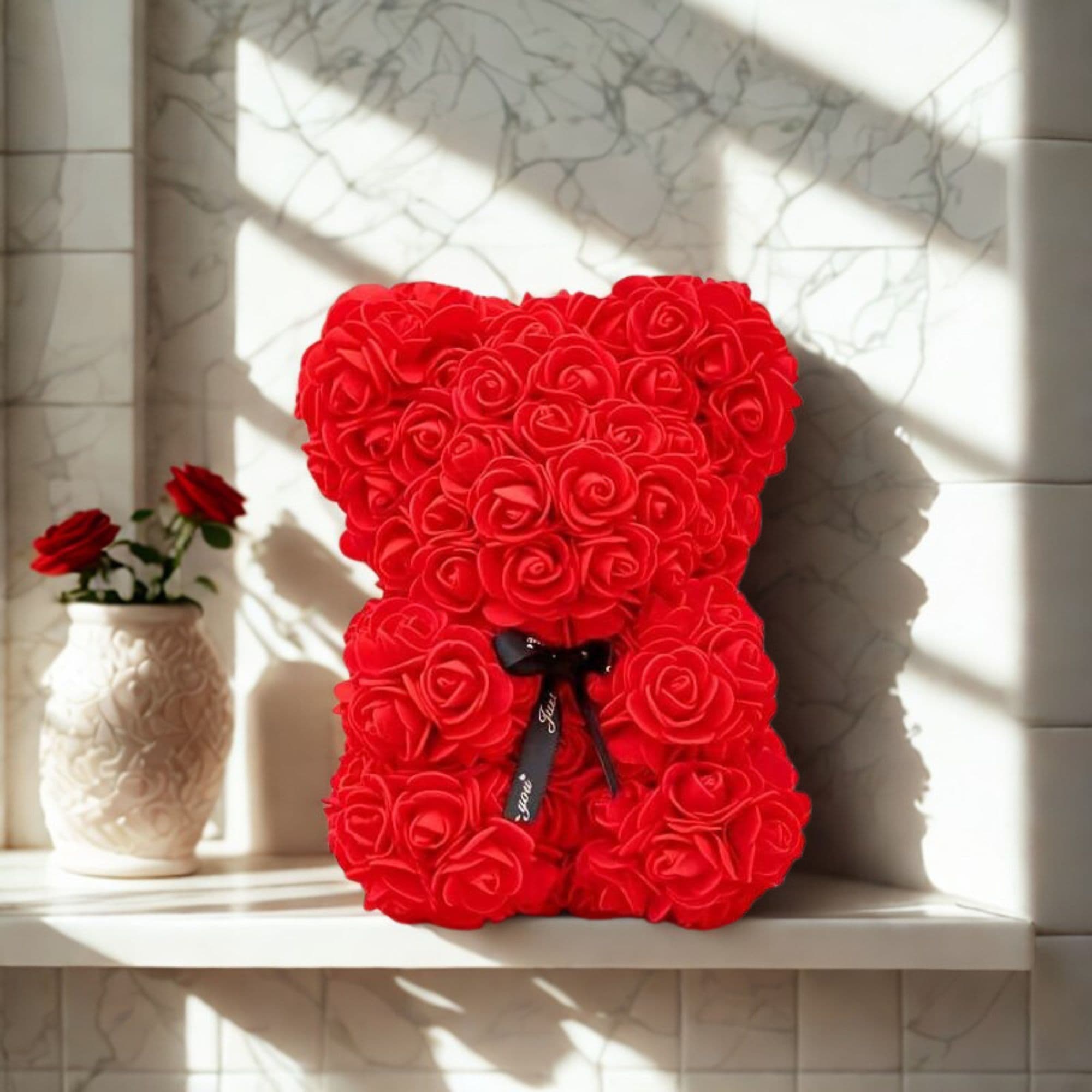 Rose Bear Ribbon Rose Petals Teddy Bear Presents Red Pack