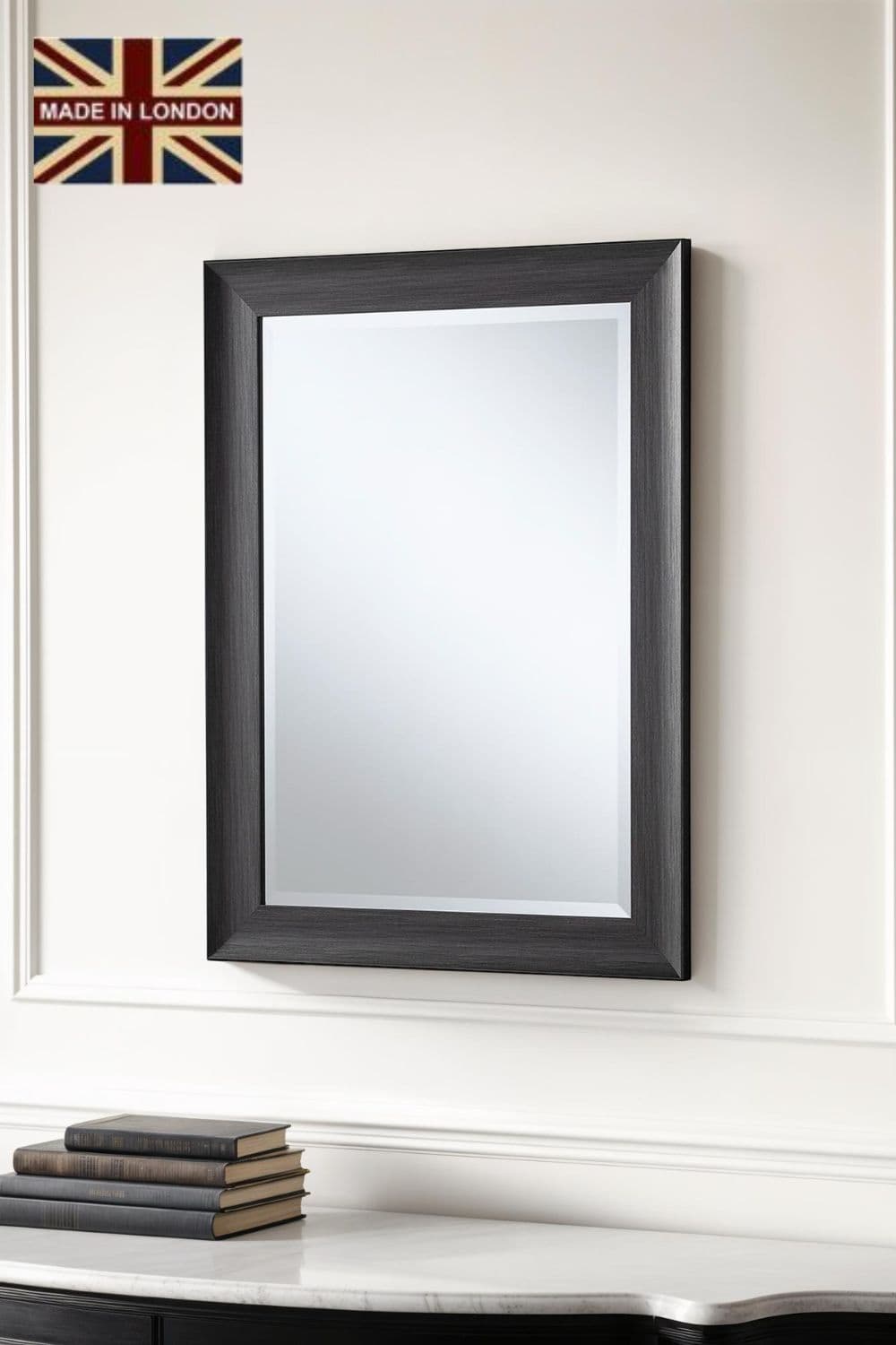 Charcoal Grey Scooped Framed Mirror 91.5x66cm
