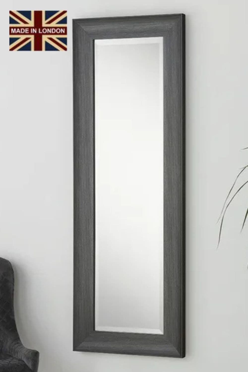 Charcoal Grey Scooped Framed Mirror 129.5x45.5cm