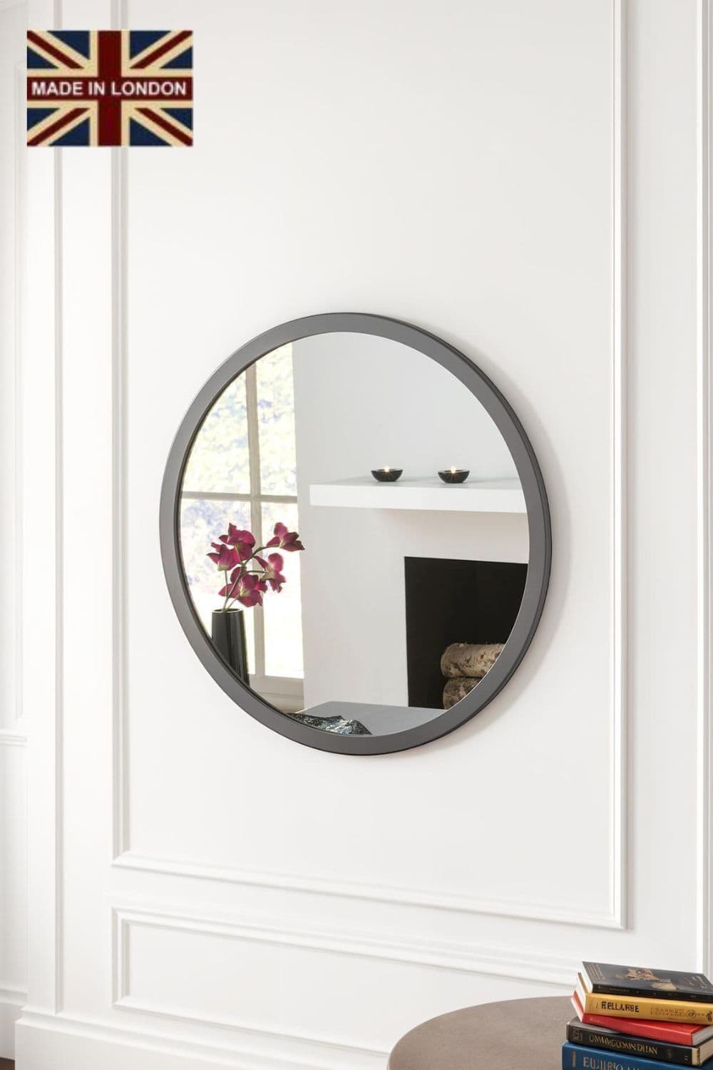 Round Wall Mirror Dark Grey 90cm