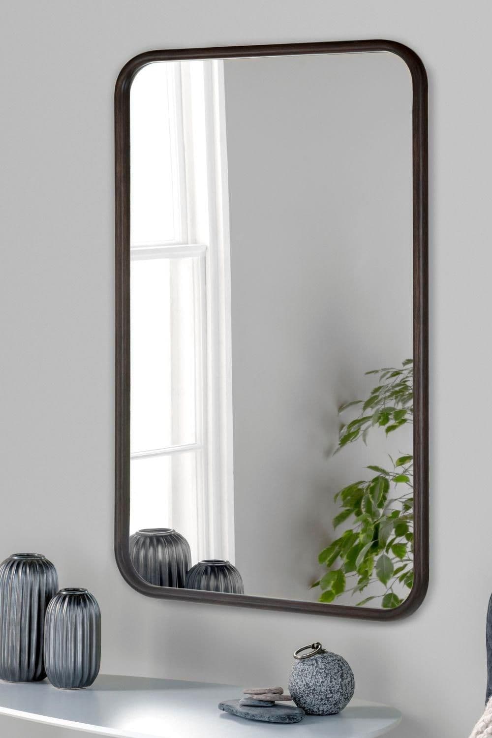 Dark Wood Curved Wall Mirror 90x60cm
