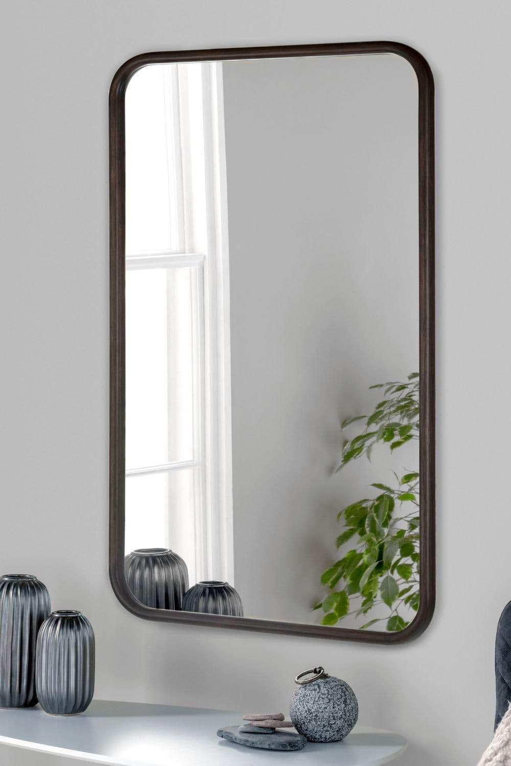 Dark Wood Curved Wall Mirror 120x80cm