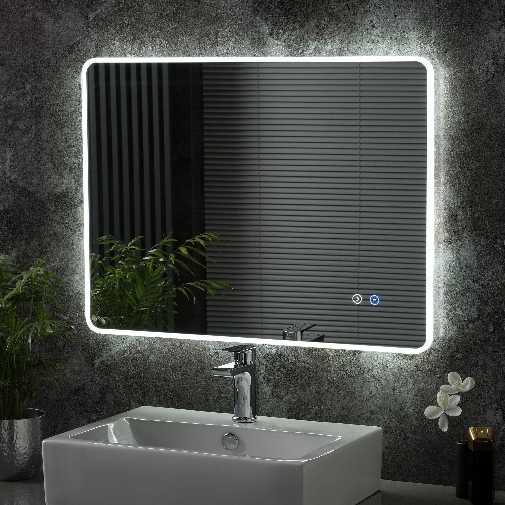 LED Minimal Bathroom Mirror 80 x 60cm Dimmable Anti Fog
