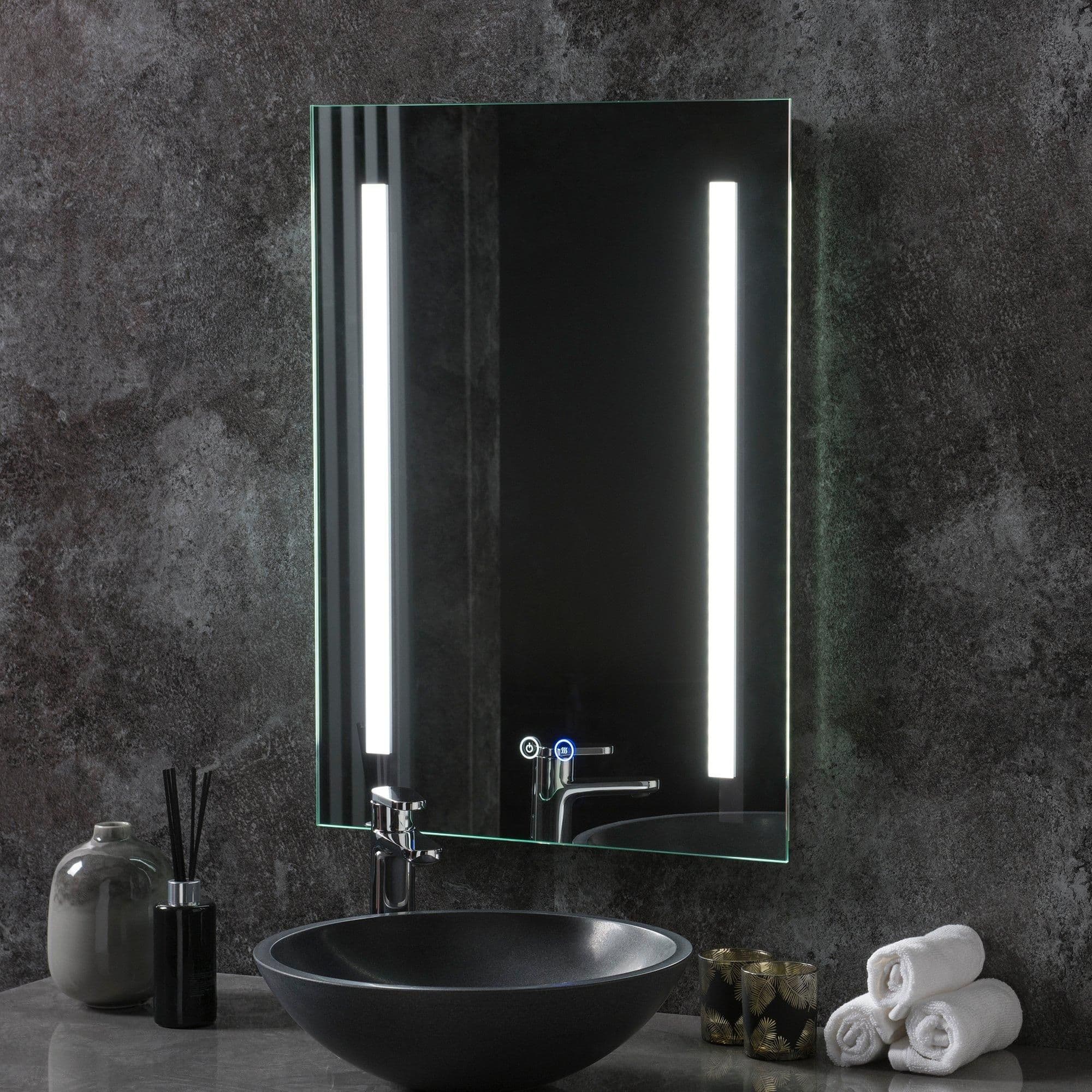 LED Portrait Bathroom Mirror 50 x 70cm Dimmable Anti Fog