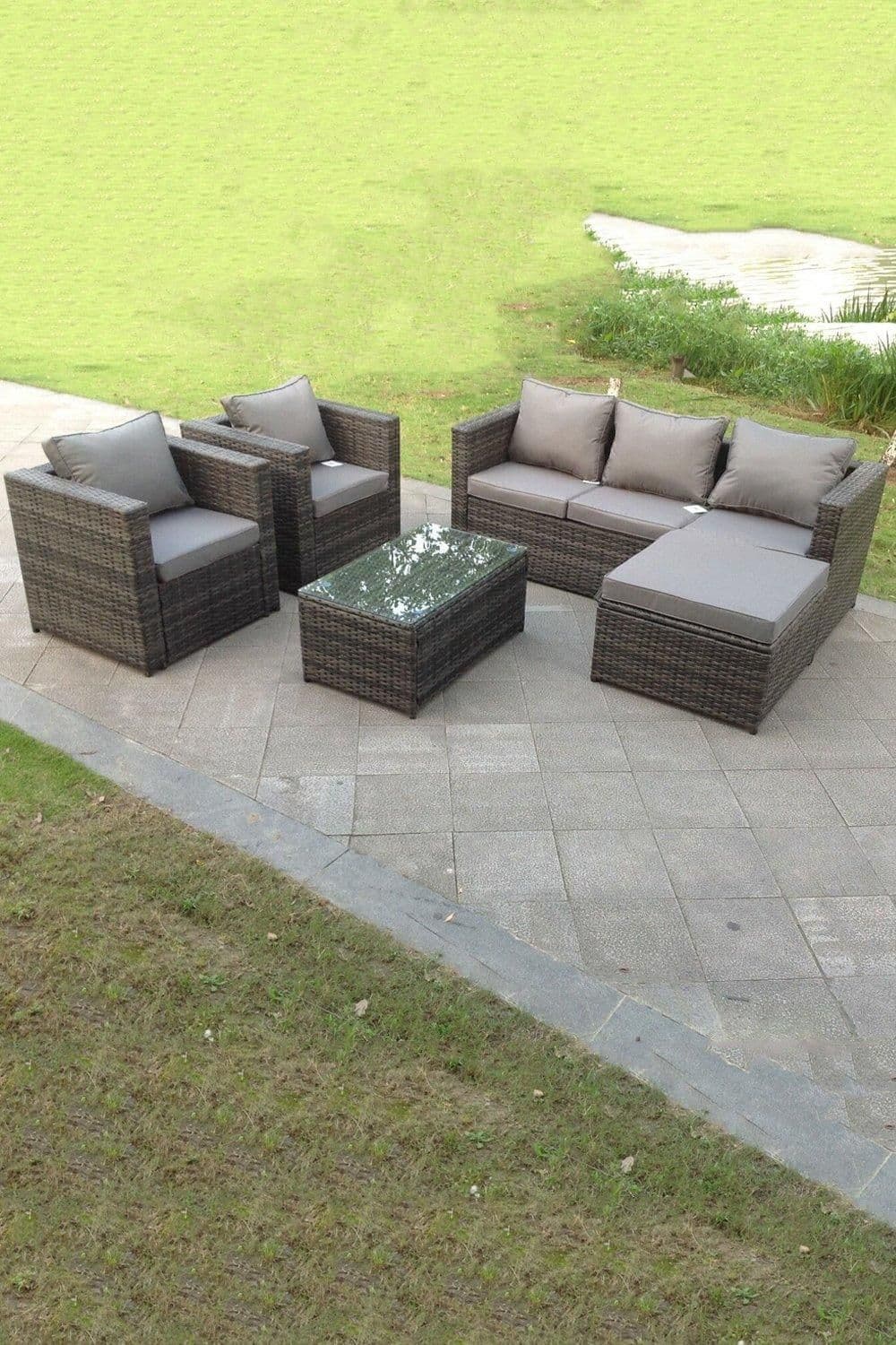 6 Seats Rattan Sofa Furniture Set Oblong Coffee Table Chairs Big Footstool