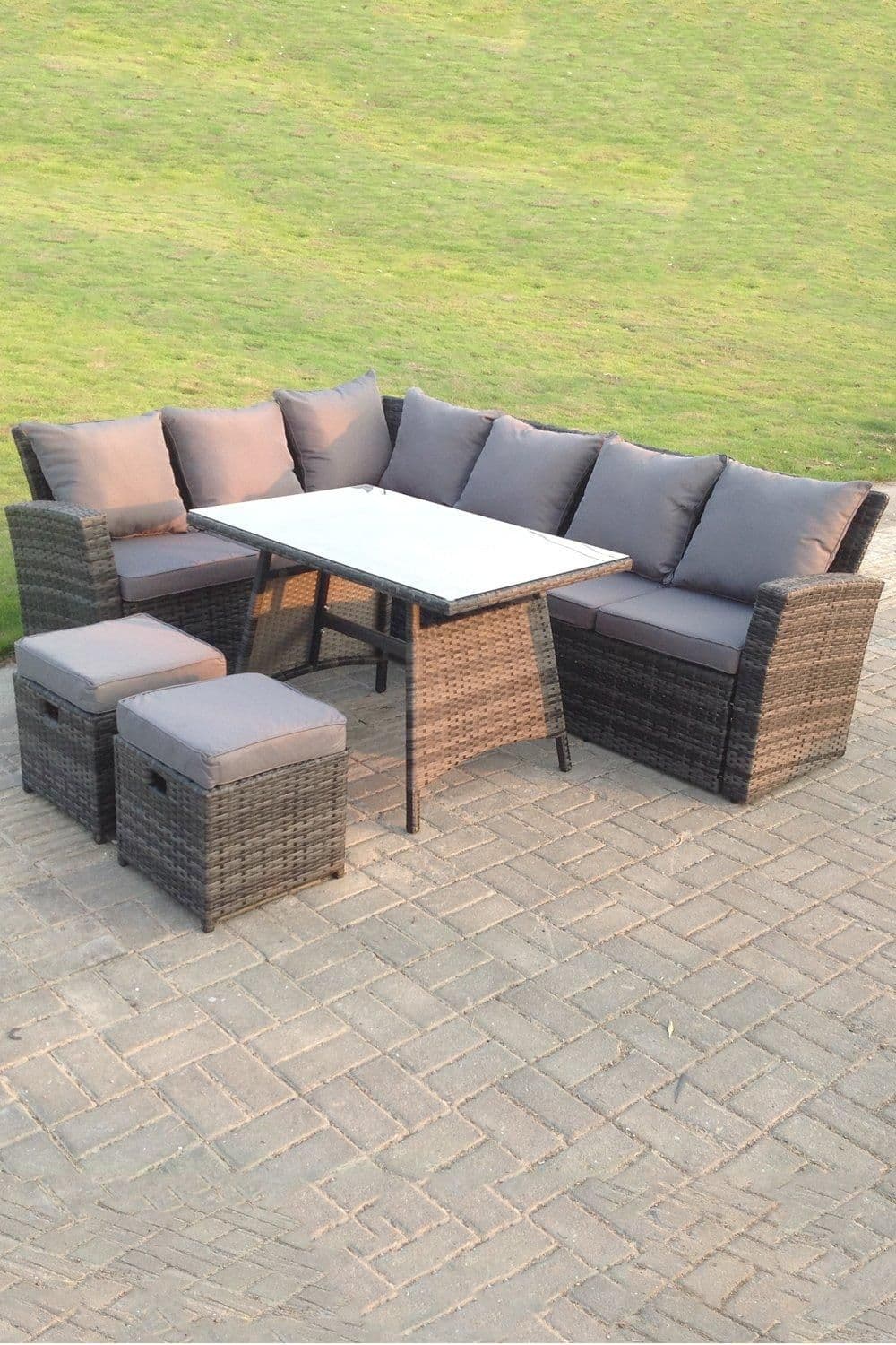 High Back Rattan Corner Sofa Set Dining Table Outdoor Furniture