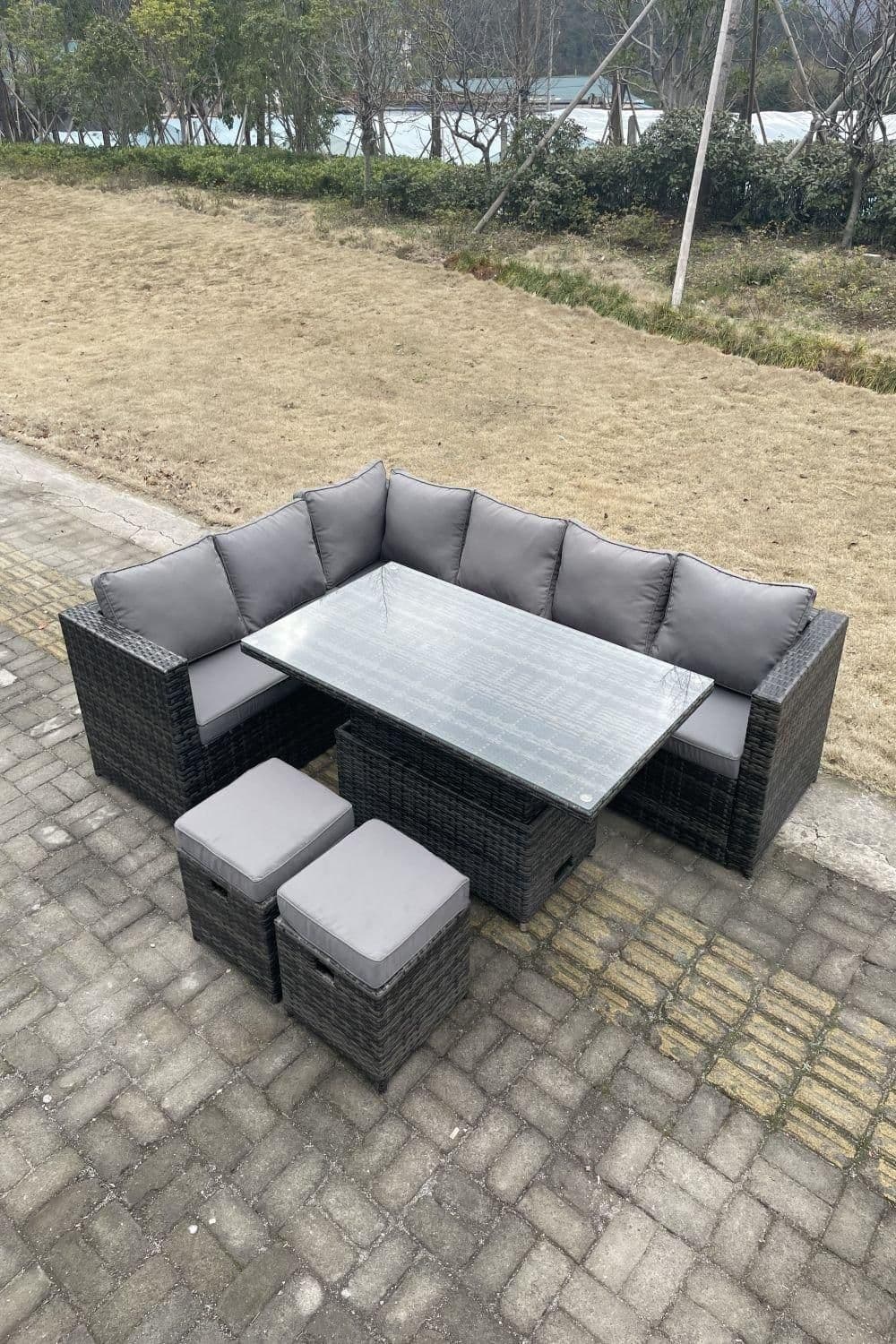 8 Seat Rattan Corner Sofa Set Adjustable Dining Table Table Footstools