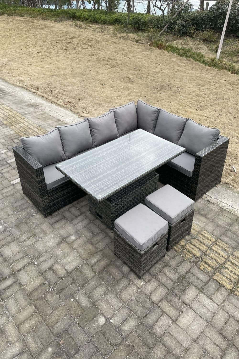 8 Seat Rattan Corner Sofa Set Adjustable Dining Or Coffee Table