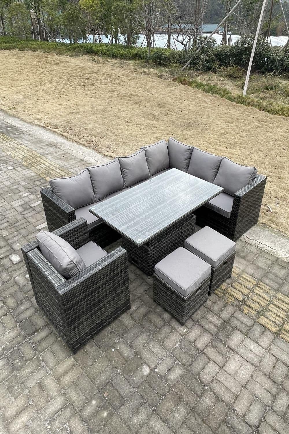 9 Seats Rattan Corner Sofa Set Adjustable Dining Or Coffee Table Chair