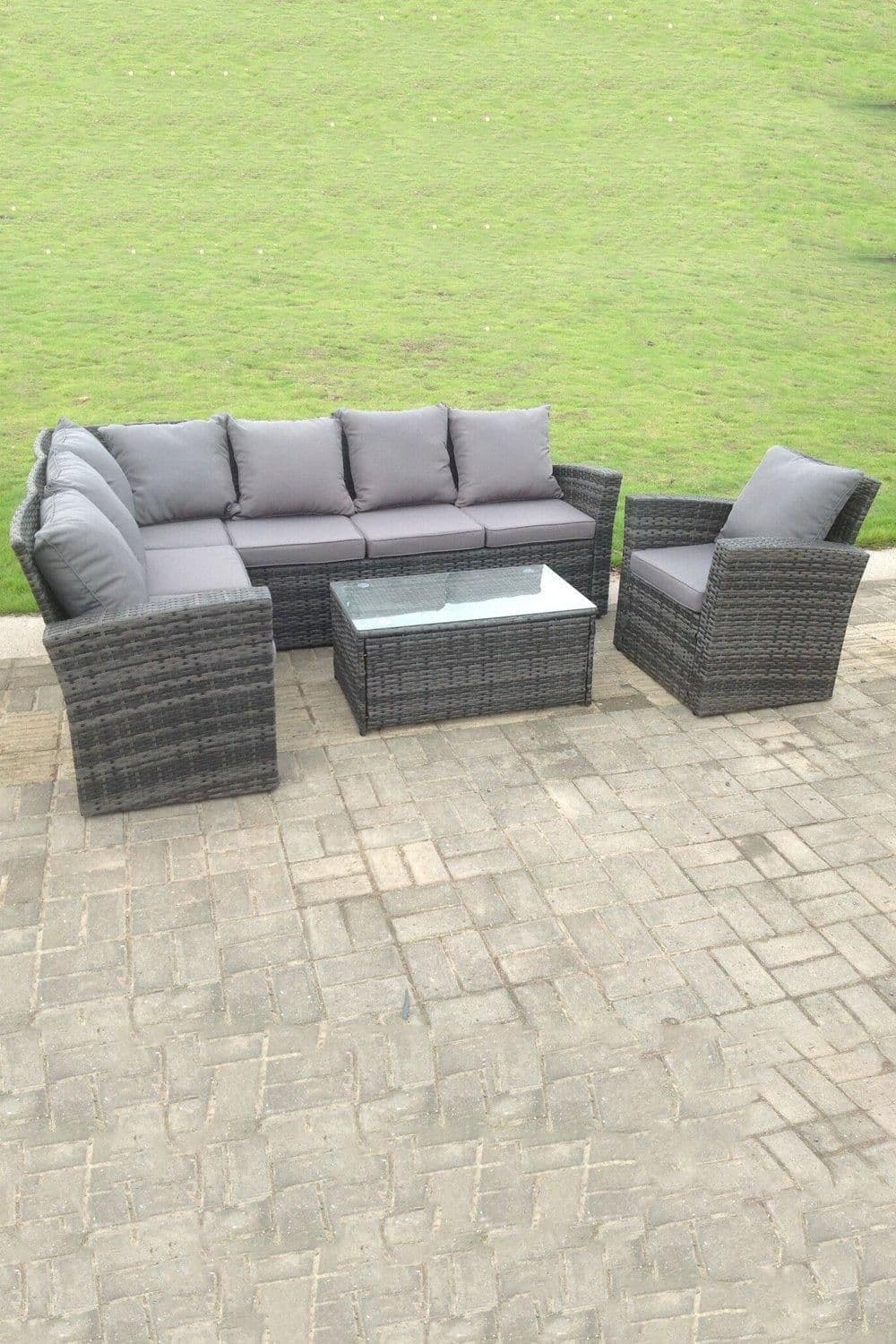 High Back Rattan Corner Sofa Set Oblong Coffee Table Outdoor Furniture Extra Chair