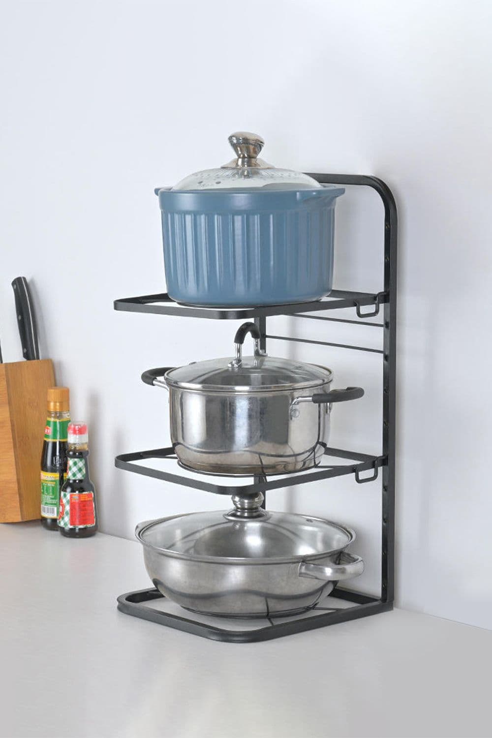 3-Tier Standing Kitchen Pot Pan Organizer Rack Adjustable Cookware Holder