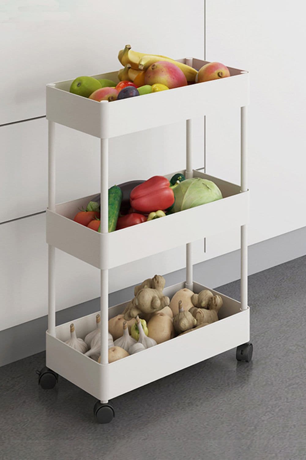 3 Tiers Shelf Trolley Cart Fruit Vegetable Storage Rack for Kitchen Bathroom
