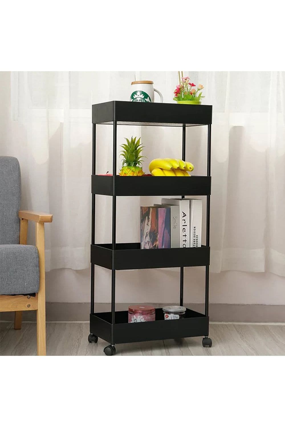 4 Tiers Shelf Trolley Cart Storage Rack