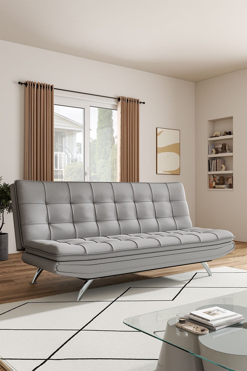 Fabric 3-Seater Convertible Sofa Bed