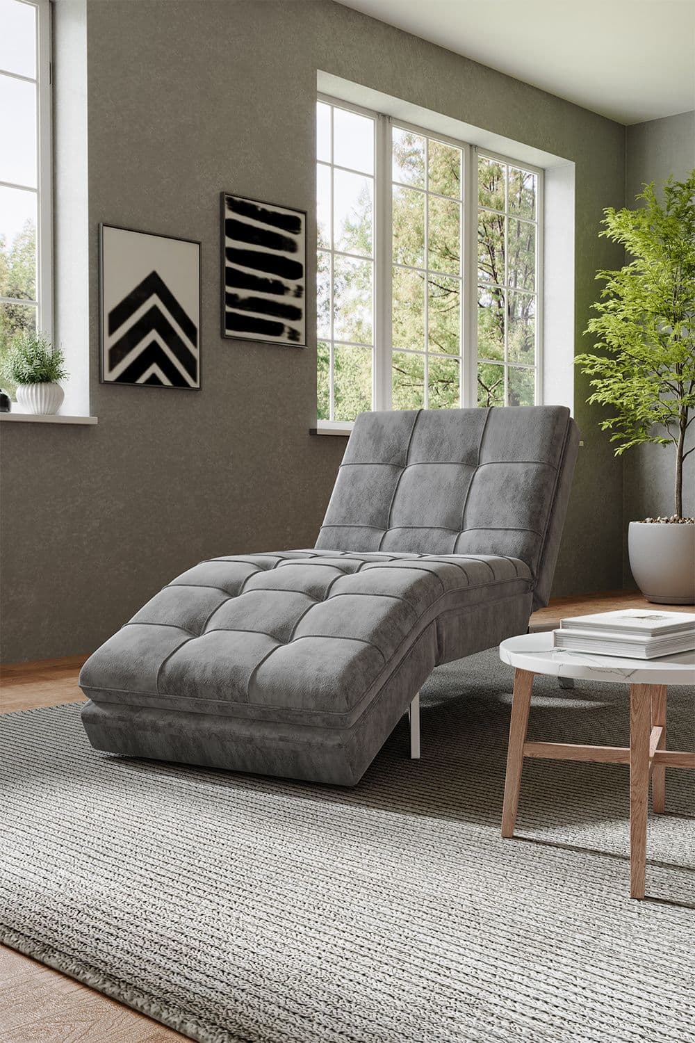 3-in-1 Folding Single Sofa Bed Plaid Tufted Lounge Chair with Metal Legs