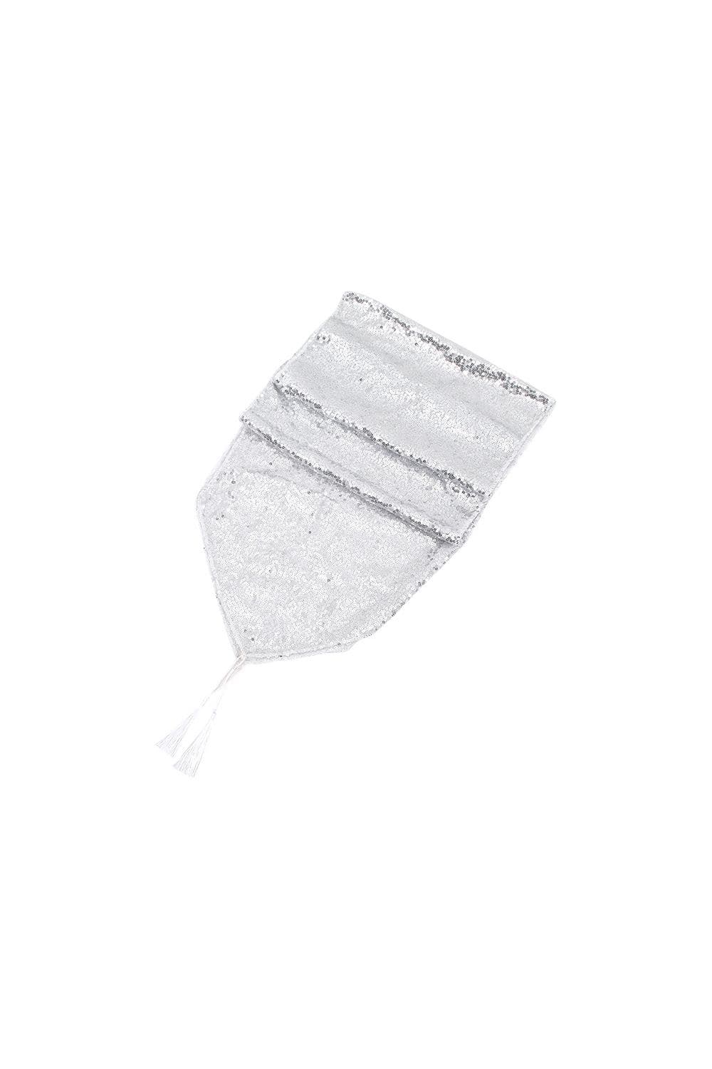 Sequin Table Runner Glittering Silver with Tassels for Holiday Decoration