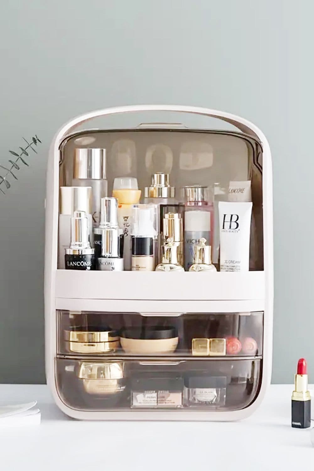 Cosmetic Makeup Storage Organiser Skincare Display Box Case With Portable Handle