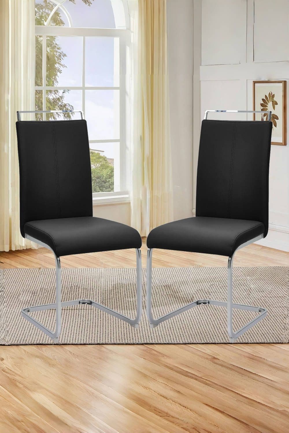 2pcs Metal PU Leather High Dining Chairs