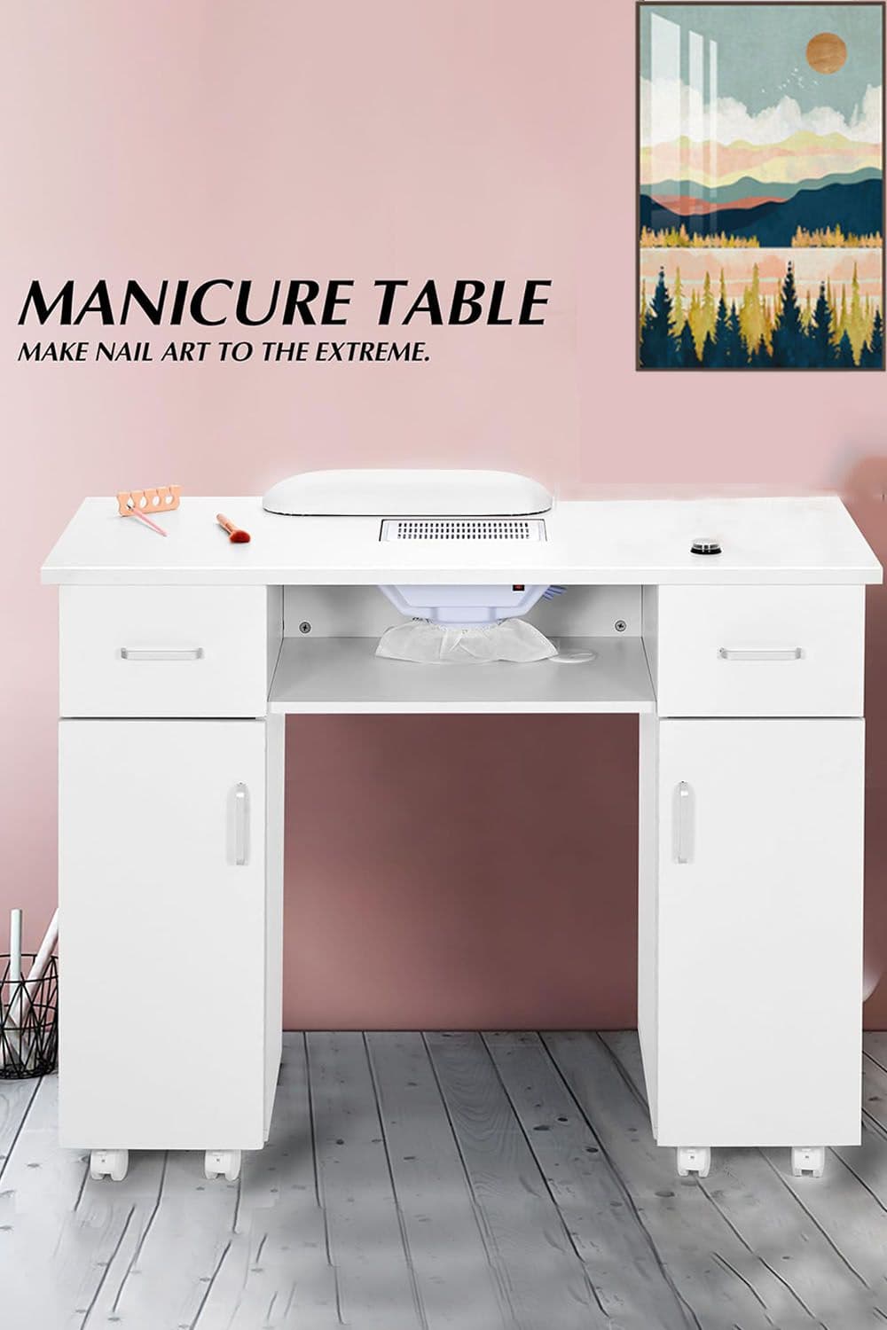 High Quality Fashion Makeup Desk Dresser Manicure Table Nail Desk with Rolling Wheels For Spa Beauty Salon & Home