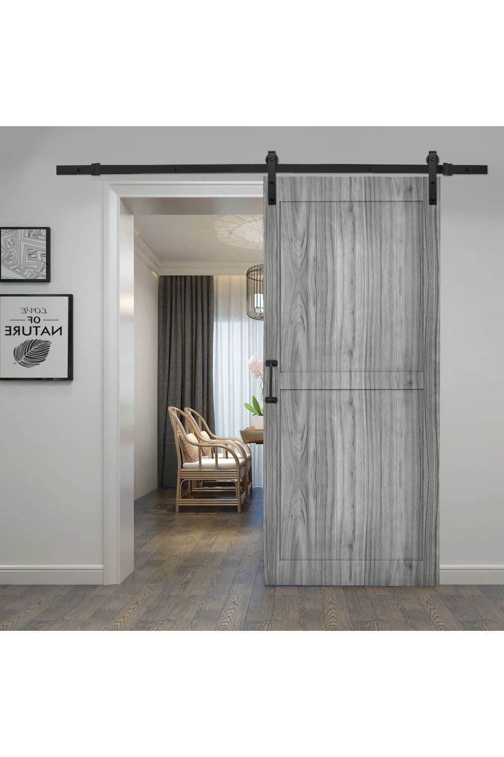 91cm W x 3.5cm D x 213cm H Farmhouse Style Wooden Barn Door with 200cm Slide Guide Natural