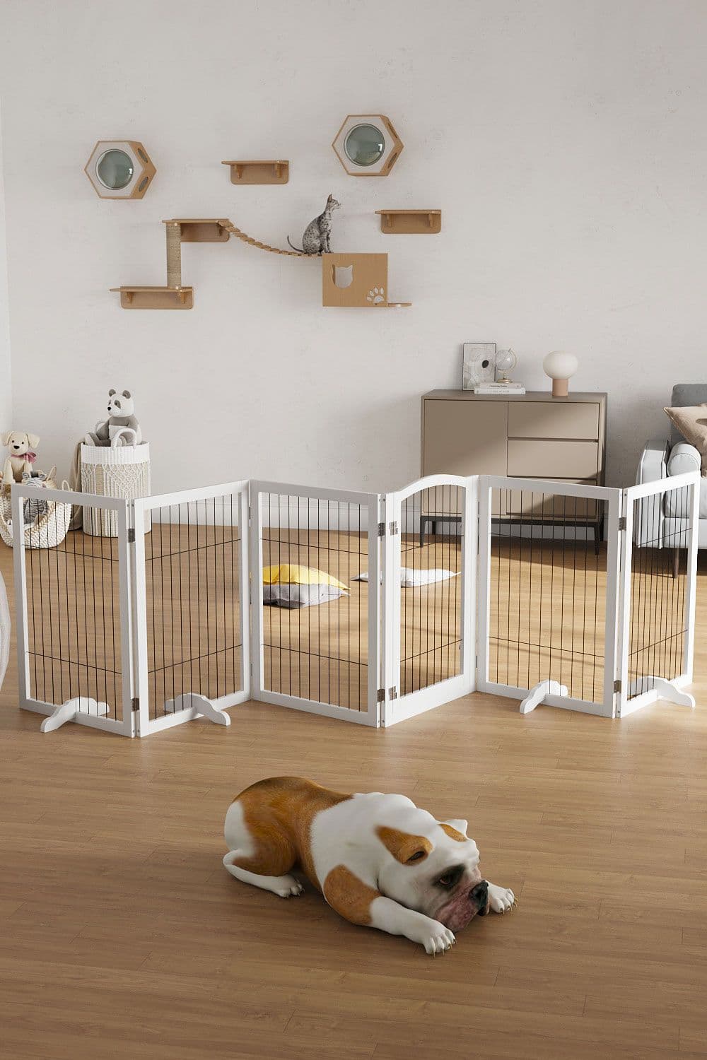 335 x 80cm Extra Wide Freestanding Wooden Pet Playpen 6-Panel Dog Fence