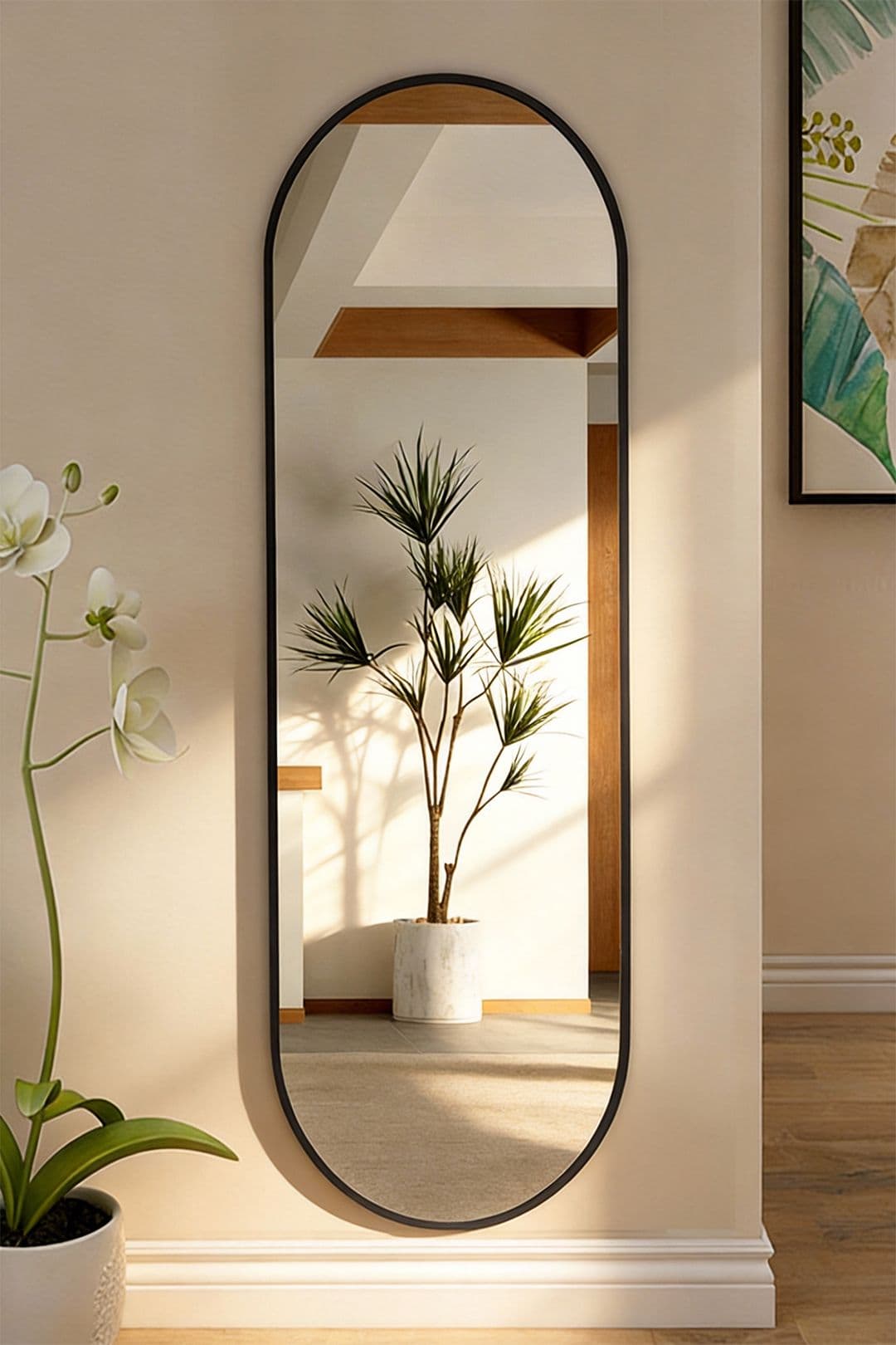 Modern Oval Metal Full Length Wall Mirror