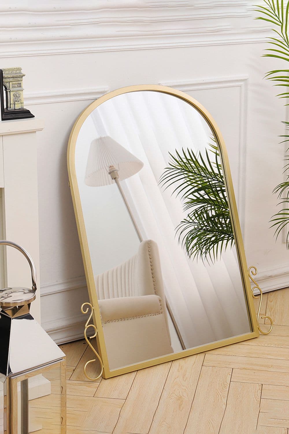 Gold Metal Arched Vanity Wall Mirror