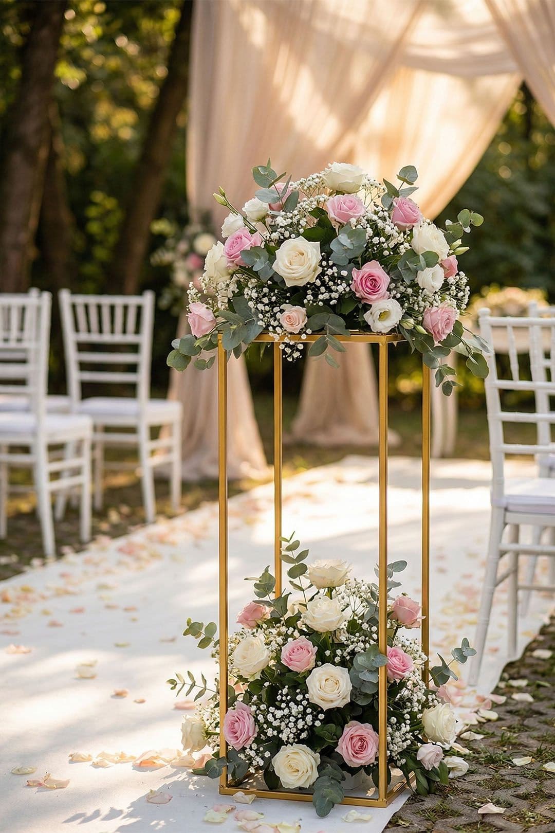 80cm H Golden Rectangular Flower Stand Pedestal Rack Wedding Party Ornament