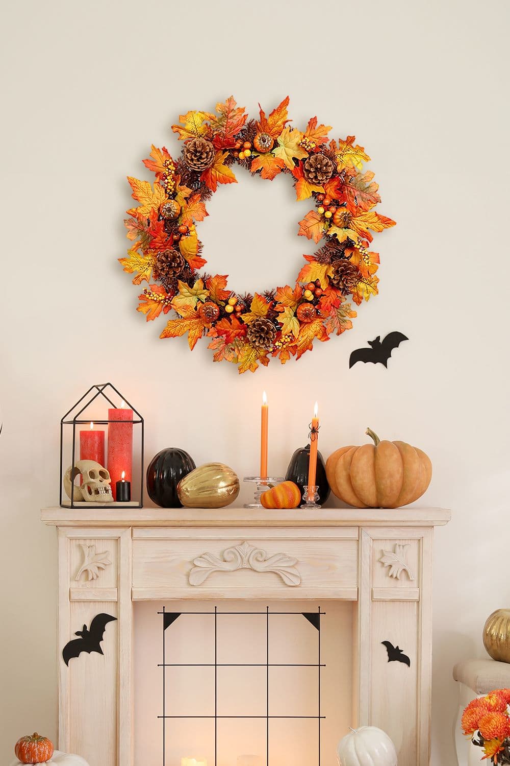 Artificial Maple Leaf Wreath Outdoor Decoration for Halloween and Thanksgiving