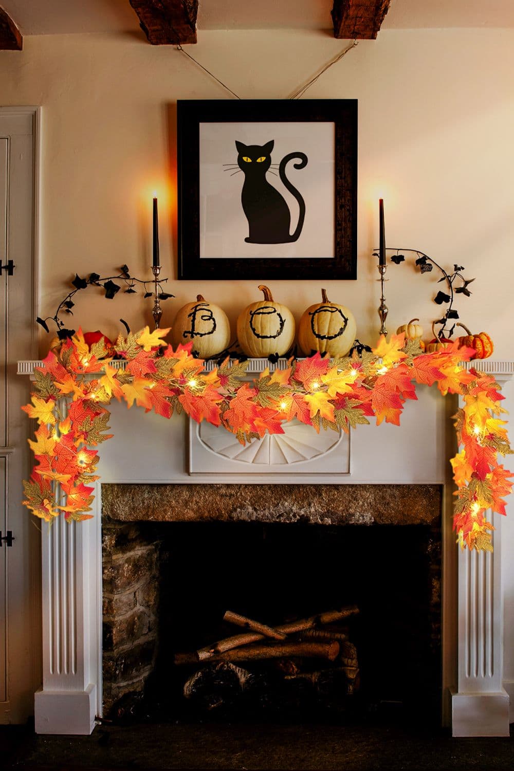 Maple Leaf Garland with Lights Halloween and Thanksgiving Decor