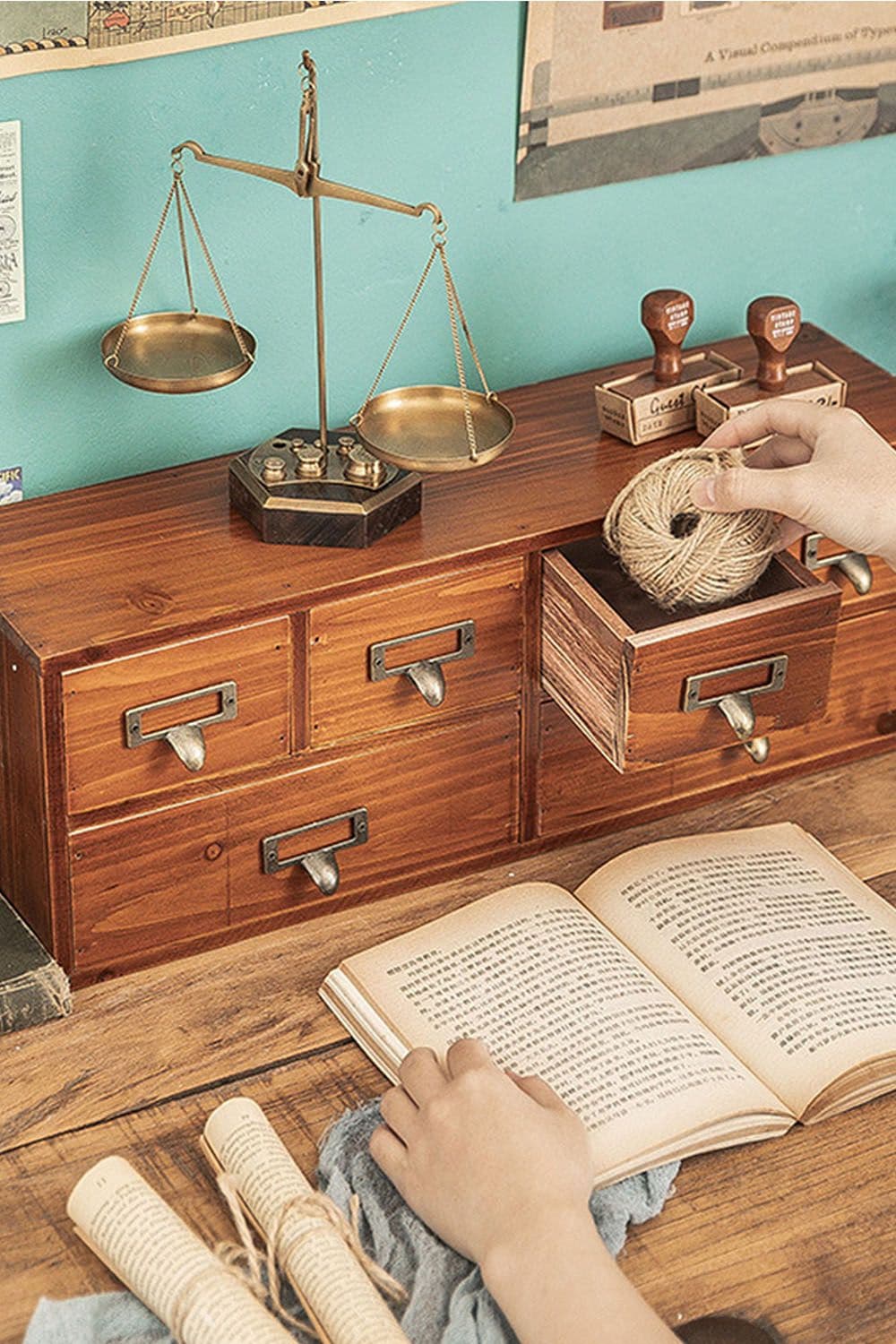 Desktop Retro Wood 6-Drawer Storage Organizer Multifunctional Storage Box