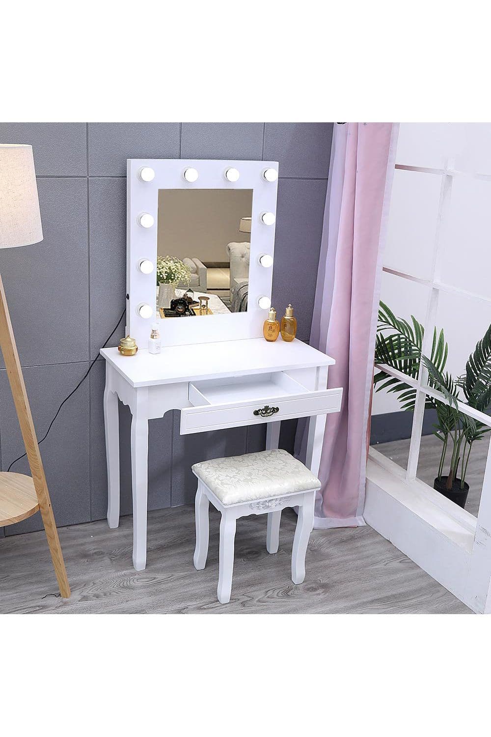 Vanity Dressing Table with LED Lights Mirror White