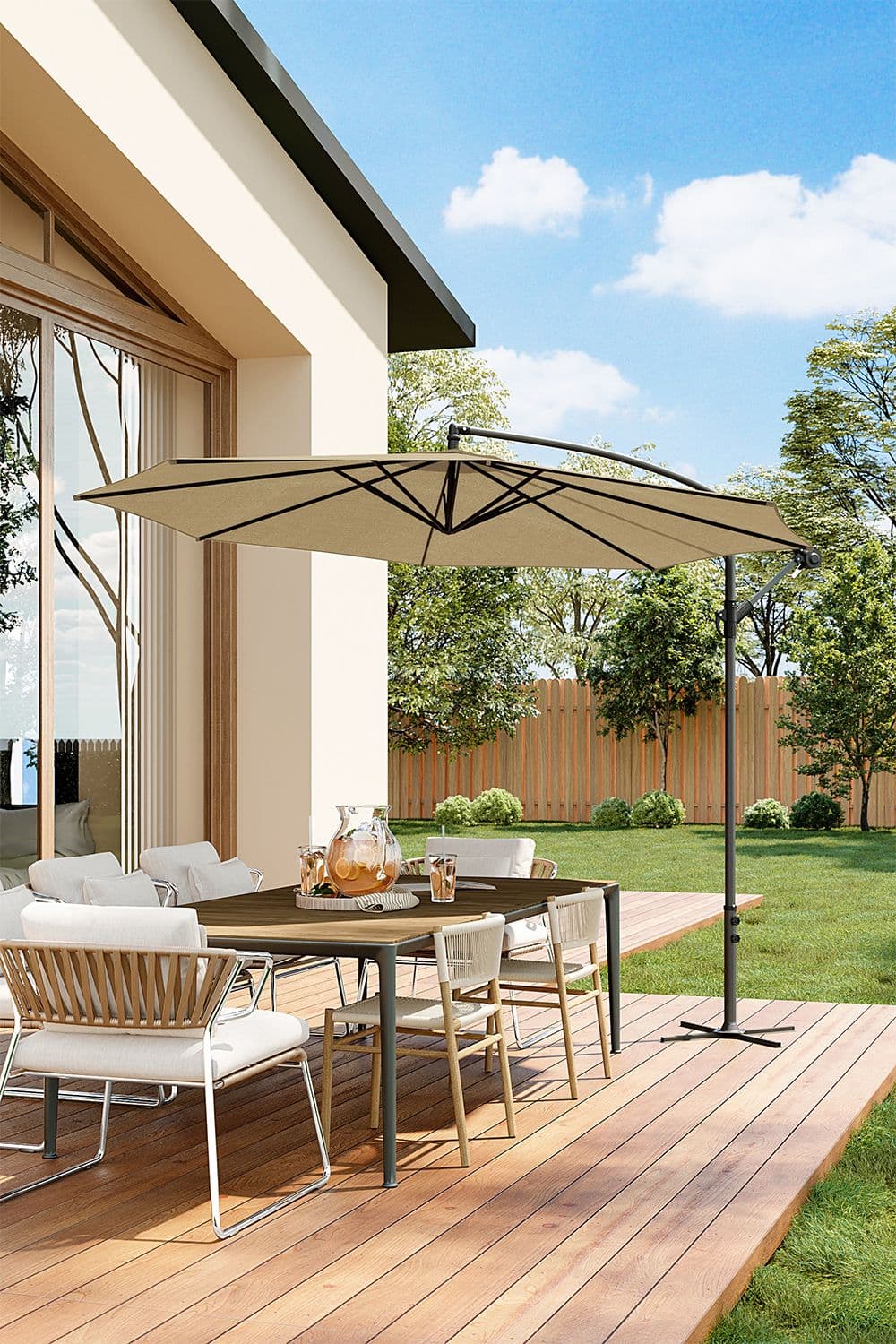 Outdoor Large 3M Garden Cantilever Parasol with Cross Base