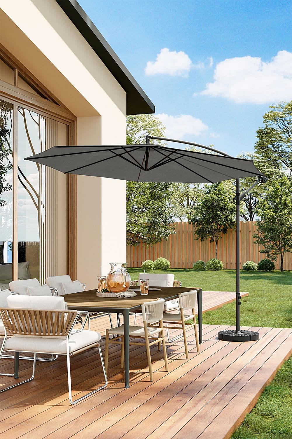 Outdoor 3M Large Cantilever Parasol with Cross and Fillable Base