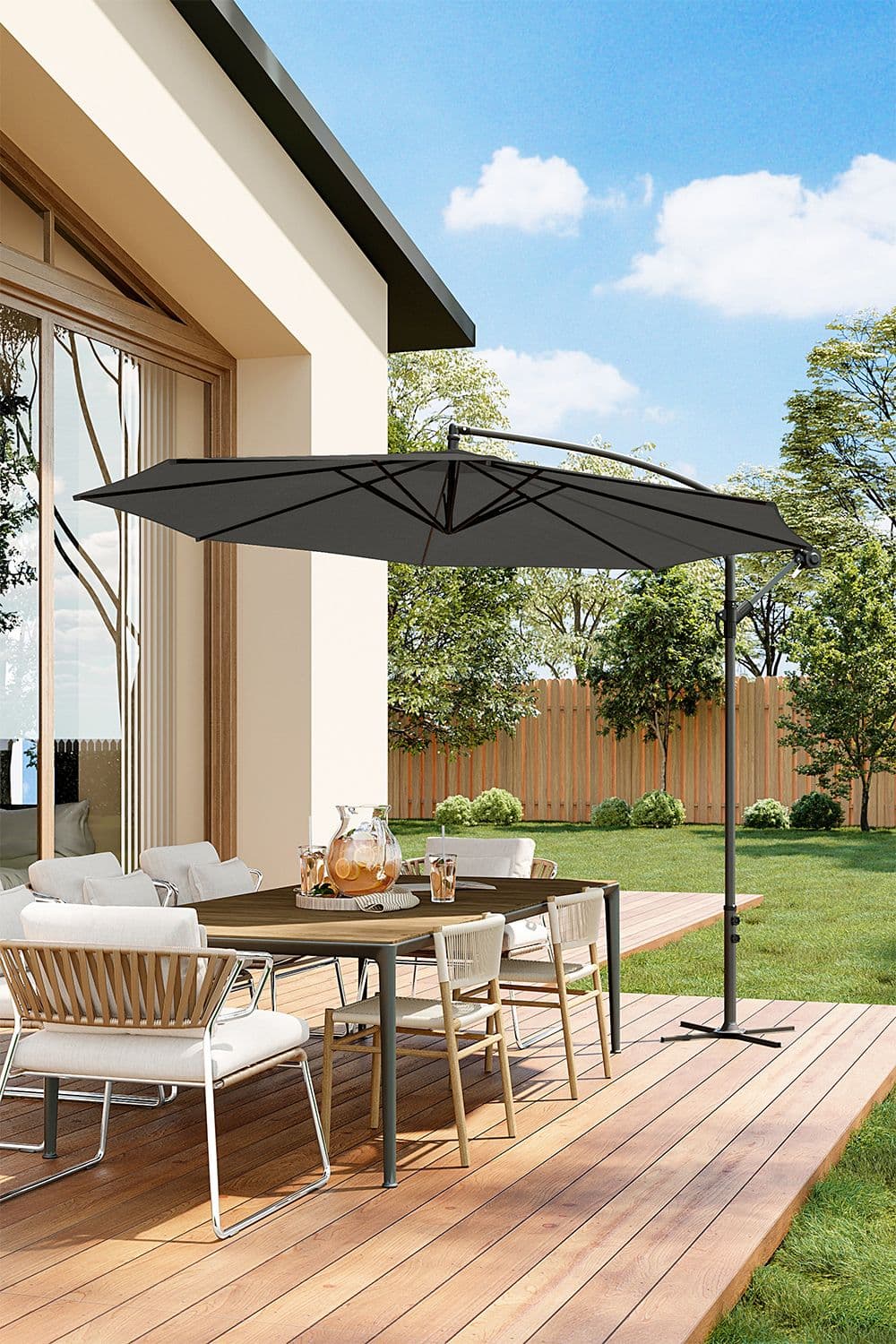 3M Large Banana Cantilever Patio Parasol for Outdoor Sunshade and Rain with Cross Base