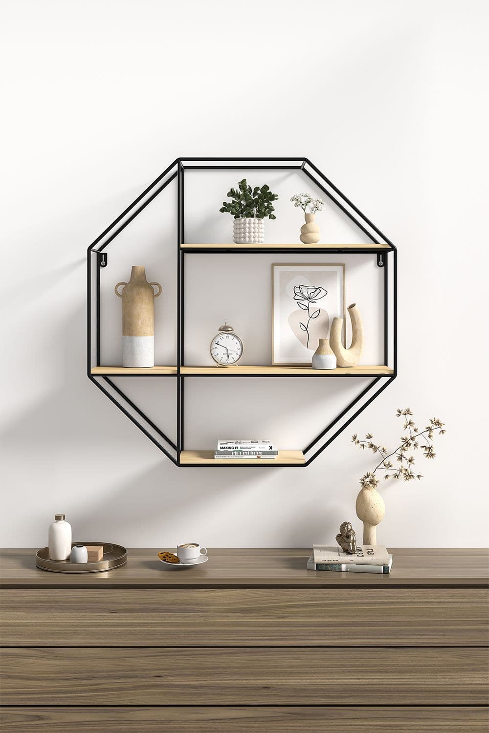 Octagonal Metal Wall Floating Display Shelf