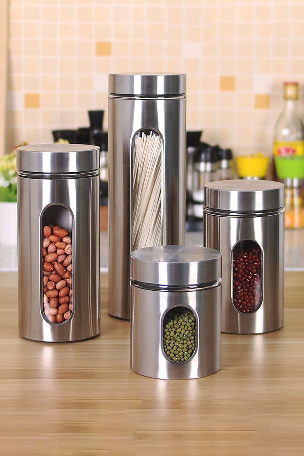 4Pcs Stainless Steel Kitchen Food Containers Storage