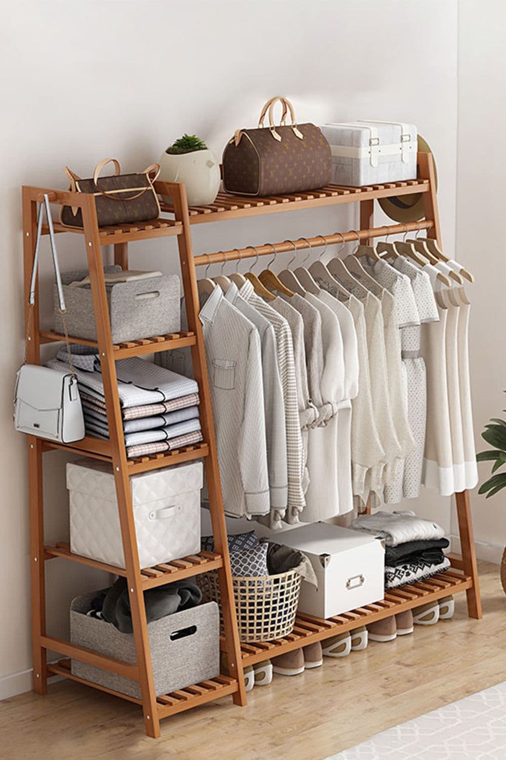 Multi-Functional Bamboo Garment Clothes Rack