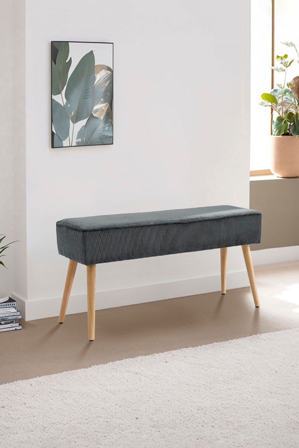 Corduroy Rectangular Bench Entryway Shoe Changing Ottoman Footstool