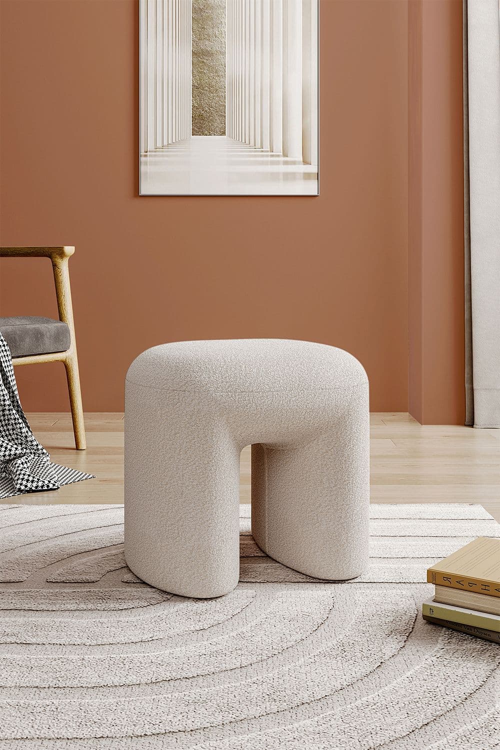 Modern Teddy Bear Fur Upholstered Footstool