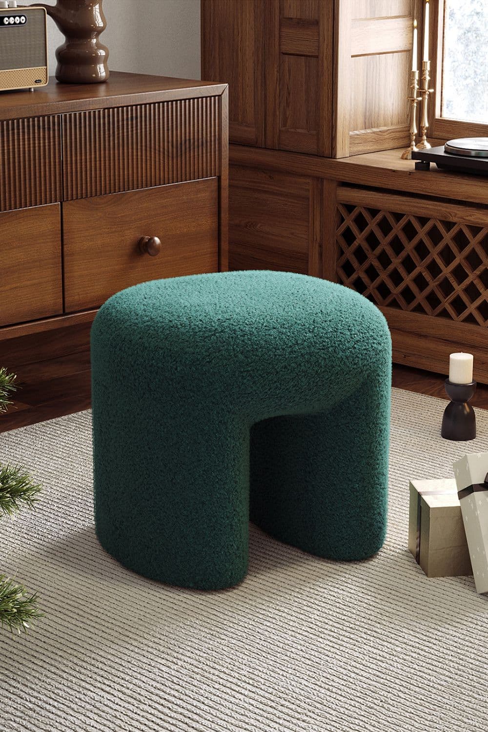 Modern Teddy Bear Fur Upholstered Footstool