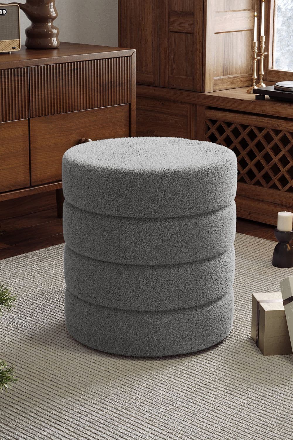 Round Channel Upholstered Footstool