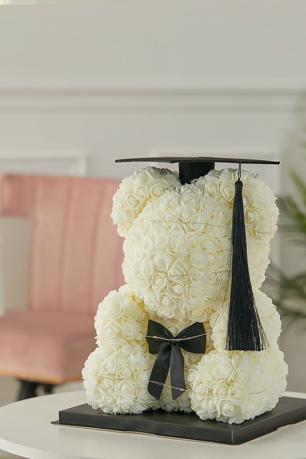 Black Top Hat Rose Teddy Bear Gift for Valentine's Day