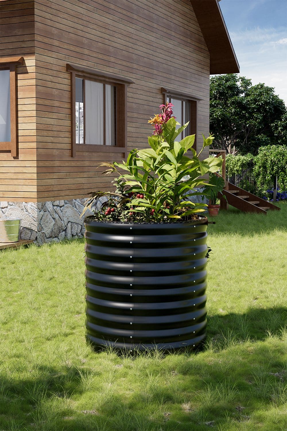Black Outdoor Round Metal Raised Garden Bed