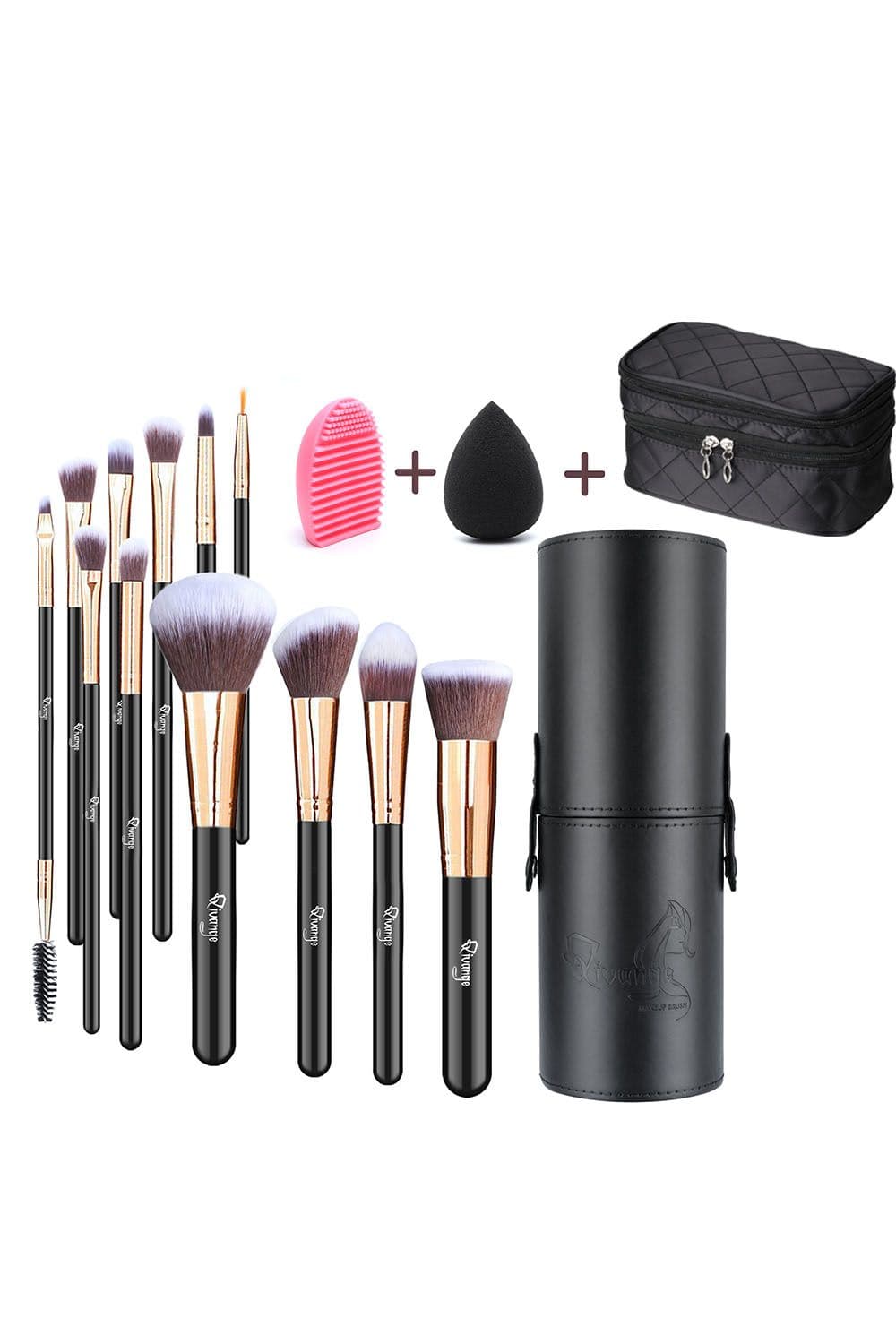 Living and Home Women's 12 Pcs Professional Makeup Brush Set with Waterproof Travel Makeup Bag